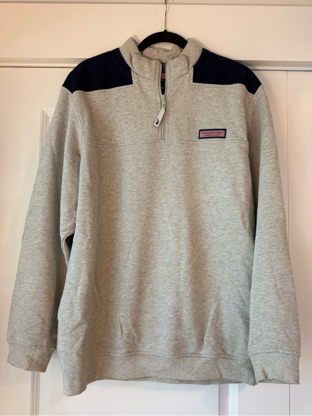 Vineyard Vines Men’s Shep Shirt Quarter Zip Blue Corduroy Shoulders Gray Large
